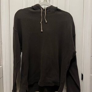 GAP Waffle-Knit Hooded Pullover - Olive Brown